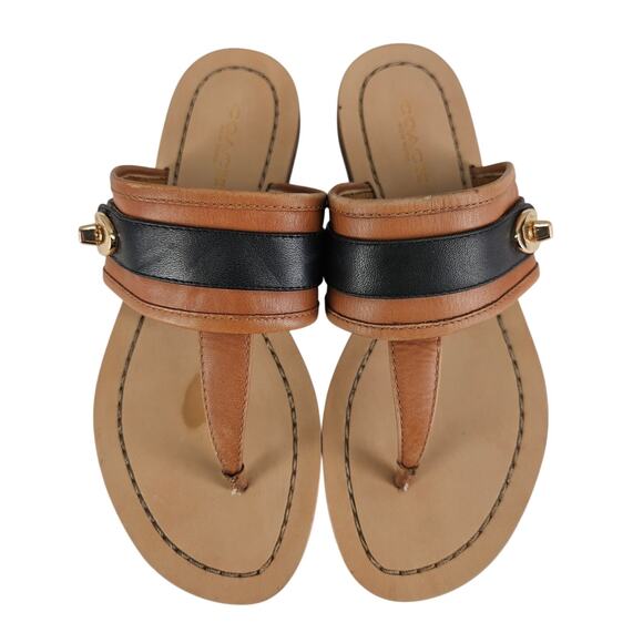 COACH NEW YORK WOMEN'S EILEEN THONG SANDALS BROWN/TAN/BLACK SIZE 5B - Picture 1 of 14